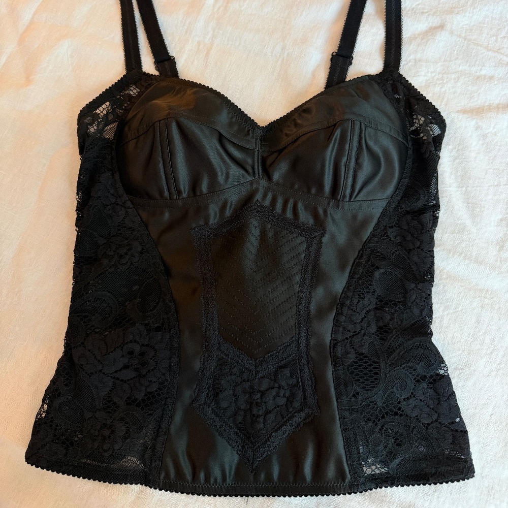 DOLCE & GABBANA Black Lace Satin Corset Bustier Sz 40 4-6